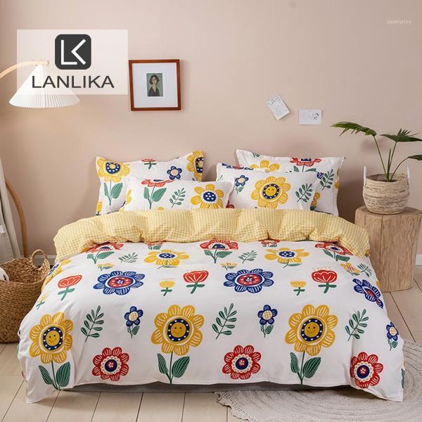 

lanlika flowers duvet cover fitted sheet pillowcase double bedspread bedding set elastic band home decor corner single twin size1