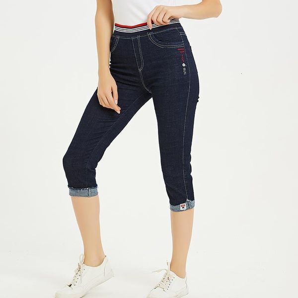 

2019 summer denim jeans women high street high waist calf-length embroidery ladies skinny pencil pants plus size 3xl 4xl 5xl, Blue