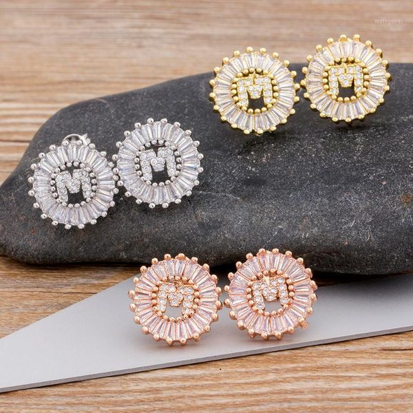 

stud 26 pcs/lot initial letter earrings personal gift for women cute alphabet cz gold/white/rose gold jewelry1, Golden;silver