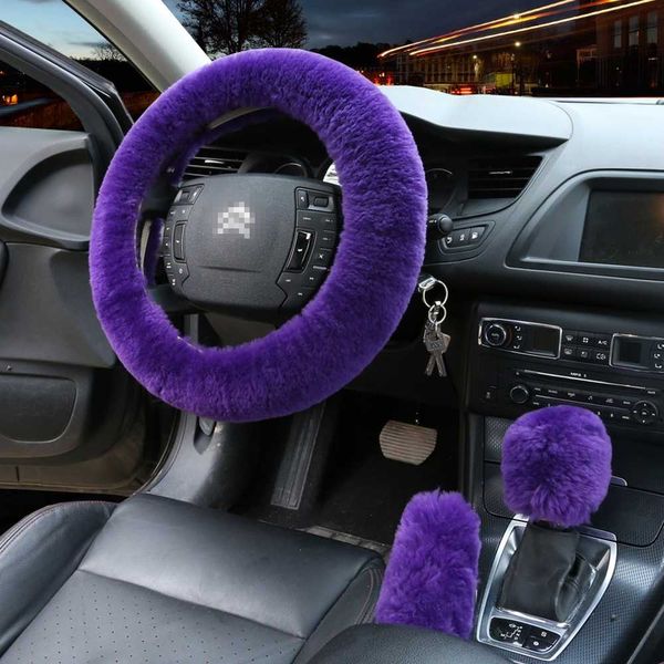 

car steering wheel cover gearshift handbrake cover protector decoration warm woolen handbrake set car interior accessory