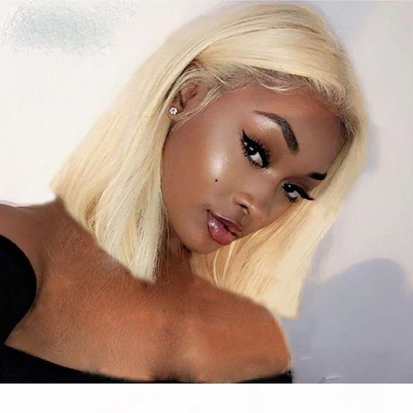 

blonde color short full lace wigs brazilian human hair virgin pre plucked glueless lace front 613 color bob wigs virgin hair, Black;brown