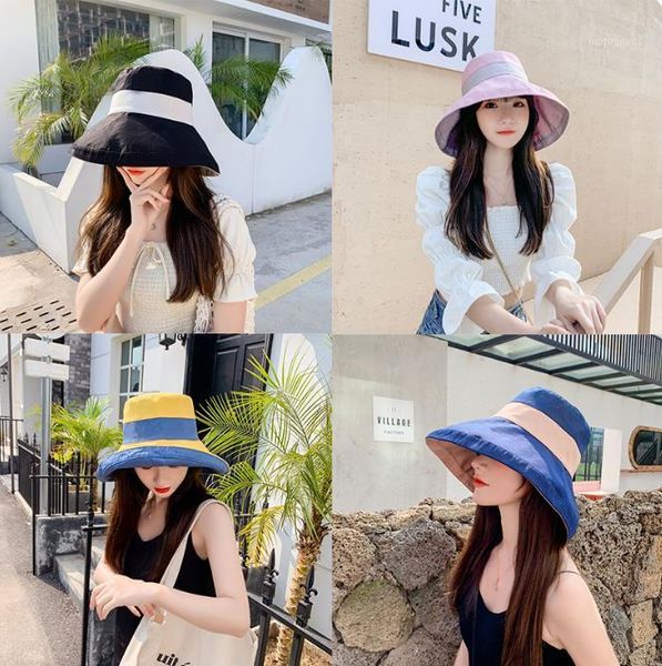 

fashion summer double-sided casual camping double-sided wearing hunting cotton women fisherman sun cap bucket hat1, Blue;gray