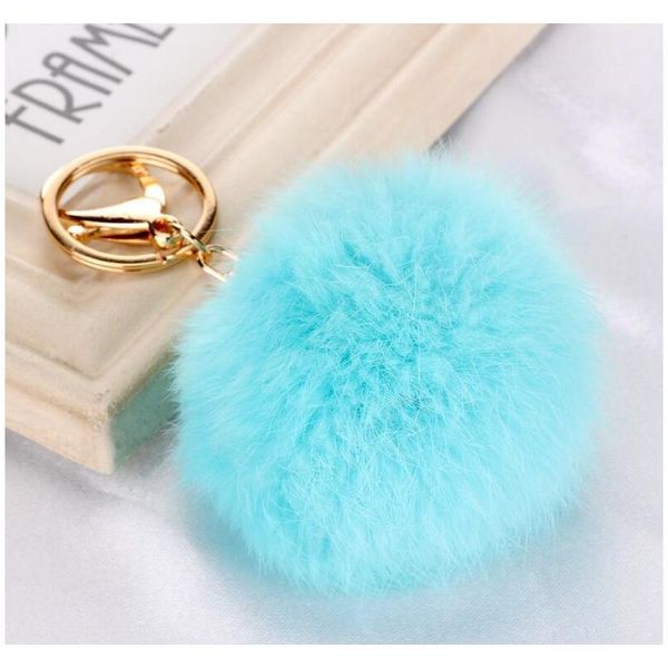 

fashion cute genuine leather rabbit fur ball plush key chain for car key ring bag pendant car keychain sqczra dh_seller2010, Silver