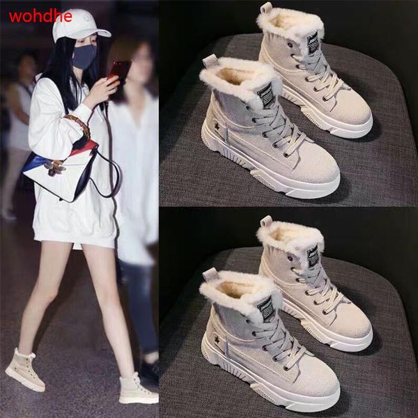 

wohdhe вскользь женщины плюшевые мартин сапоги плоский зимняя обувь теплый снег botas mujer 2020 flock, Black