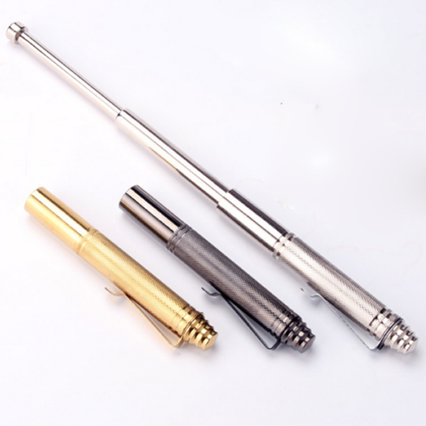 

new portable pen shape retractable stick outdoor tools three section telescopic pole stainless steel three-section portable self-defense pen, Silver