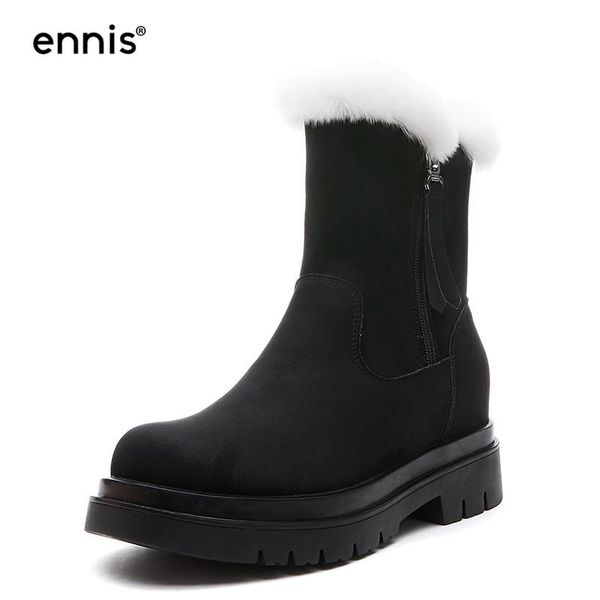 

boots ennis winter snow women height increase warm flat faux suede platform ankle black plush fur shoes fashion a23a