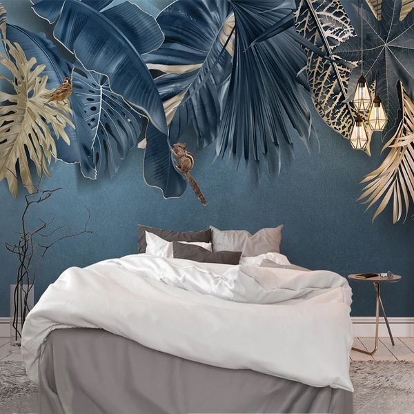 Personalizado 3D Murais Wallpaper Tropical Plant Leaves Foto Background Papers Home Decor Sala Mural Papel De Parede