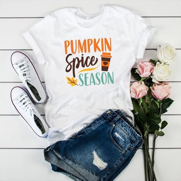 

women lady t shirt pumpkin thanksgiving halloween happy fall printed tshirt ladies tee shirt female clothes graphic t-shirt, White