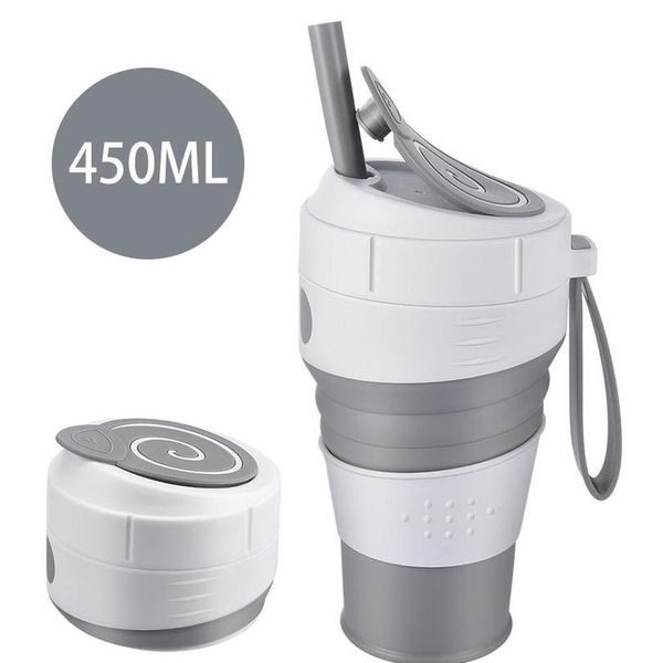 

450ml sile collapsible coffee cup with straw leak-proof lid for travel hiking picnic food grade bpa foldable co bbyckm