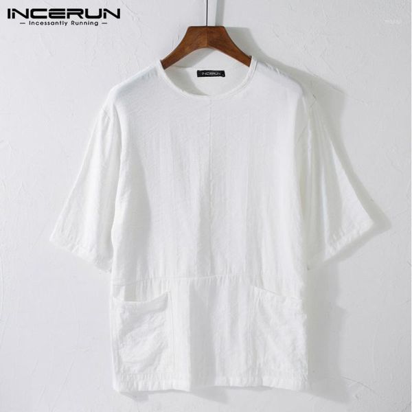 

men's t-shirts vintage solid color men t shirt cotton o neck short sleeve pockets breathable street basic tees 2021 mens s-3xl incerun1, White;black