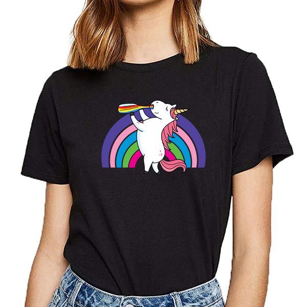 

топы t shirt женщины пьяных единорог радуга летнего harajuku пользовательского женский tshirt спорт толстовка с капюшоном толстовка