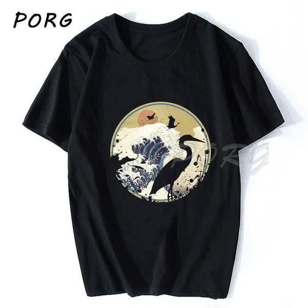 

crane waves vintage new design japanese style short sleeve tshirt casual summer sport hooded sweatshirt hoodie men t shirt