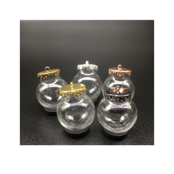 

300sets 25x15mm glass globe with silver/bronze/gold metal crown base tray jewelry necklace hollow glass orbs diy wishing jllozh, Black