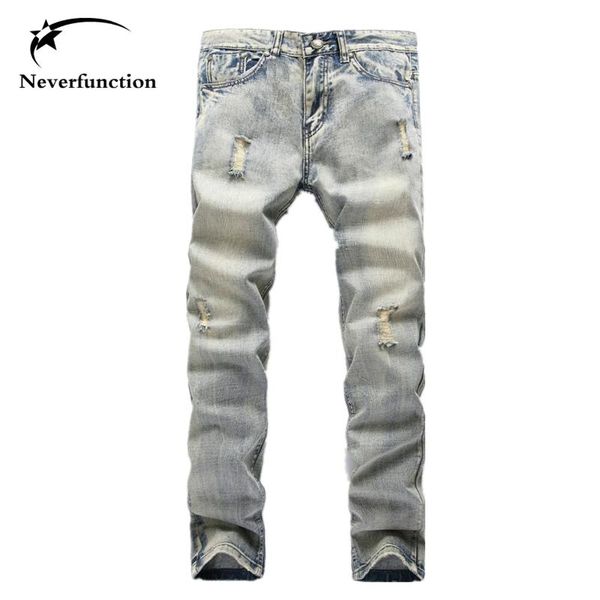 

new mens jeans slim straight slim hole ripped biker jeans men vintage washed designer male denim pants casual trouser hip hop, Blue