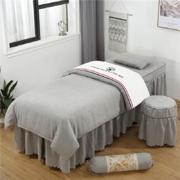 

modern style pure cotton linen embroidery 4 5 6 pcs spa beauty salon bedding set duvet cover pillowcase customized size grey1
