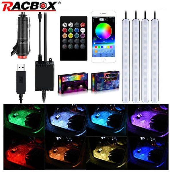 

4 pcs/set auto rgb pathway floor led light strip remote control cigarette lighter app footwell floor decorative atmosphere lamp1