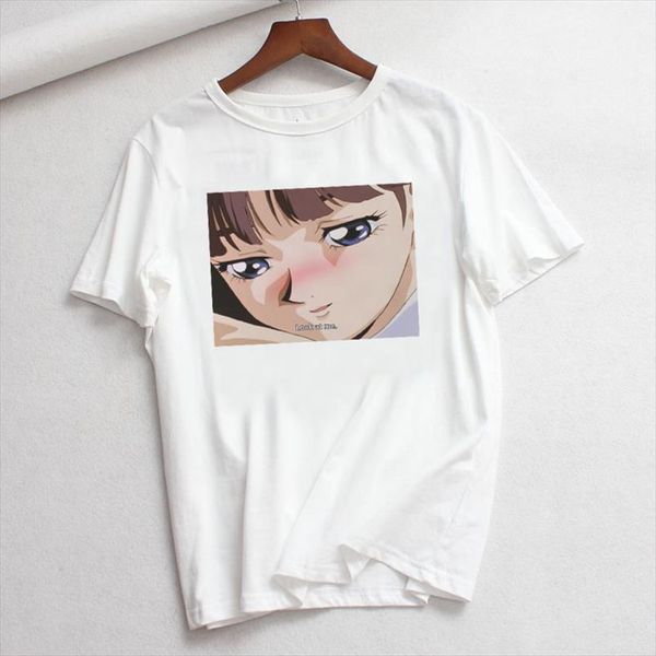 

летний новый женский японский мультфильм с коротким рукавом рубашки t случайных печатей harajuku большого размером o шея милых топов, White