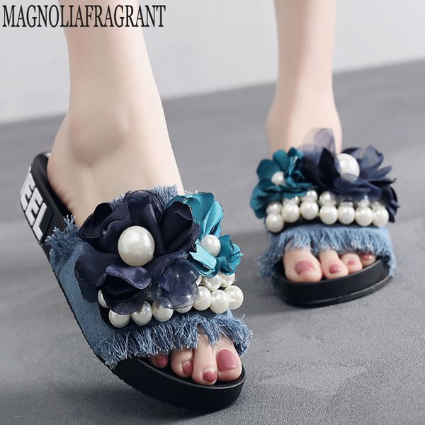 

2019 new fashion beading flower platform beach shoes women summer slippers summer flip flops flat shoes sandals women c564 x1020, Black