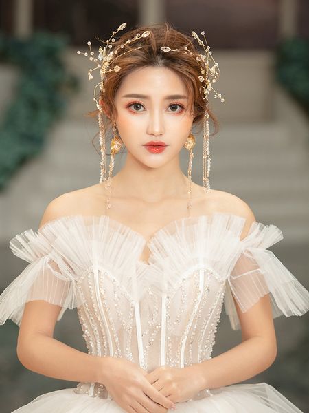 

корейский свадебный головной убор платье mori красота супер фея сладкая полоса белая марля xiuhe свадьба корону ювелирные изделия волосы жен, Silver