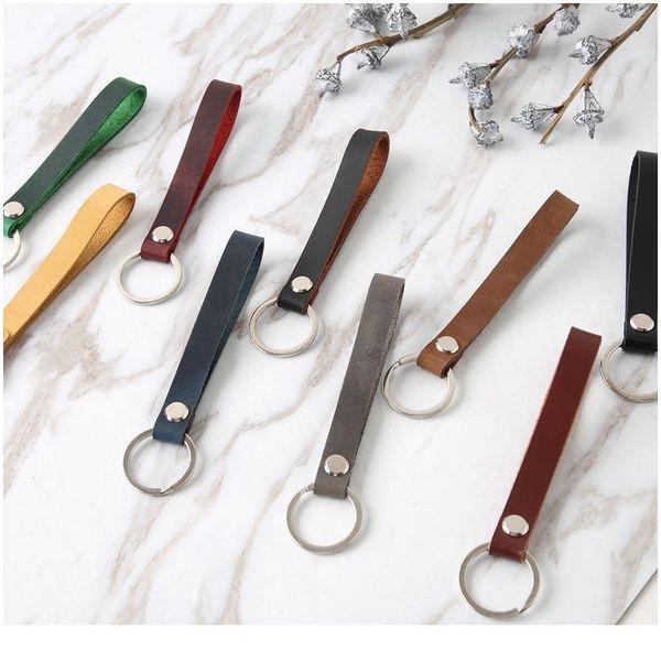 

fashion handmade leather keychain crazy horse hide waist hanging car leather key chain cute wallet keychains key rope jllxgg