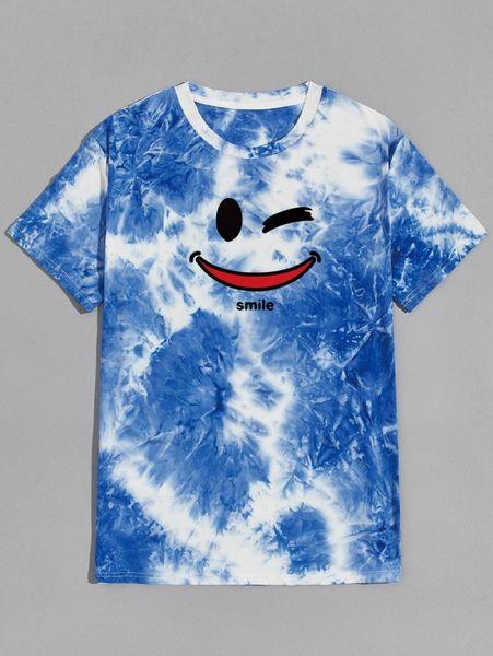 

romwe guys tie dye cartoon graphic tee 93de#, White;black