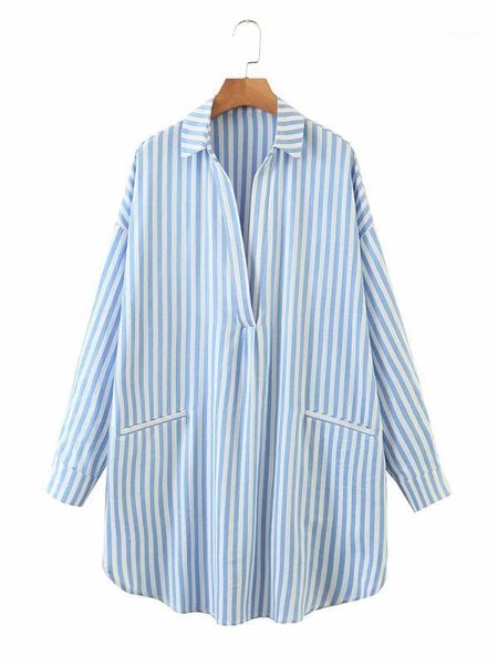 

biaoruina women's japan style blue striped loose long shirt turn-down collar long sleeved female casual oversized shirts1, White