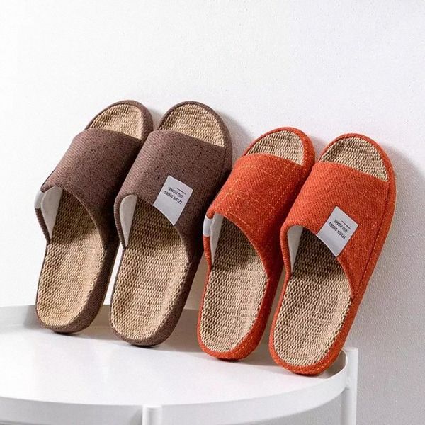 

breathable linen slippers women indoor mute slipper anti-slip lovers house floor shoes soft ladies summer home slides sh406 #ws38, Black