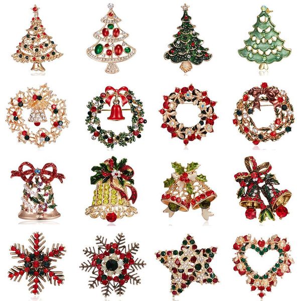 

16 styles christmas tree wreath bells snowflake brooches delicate shinny crystal rhinestone brooch women christmas gifts, Gray
