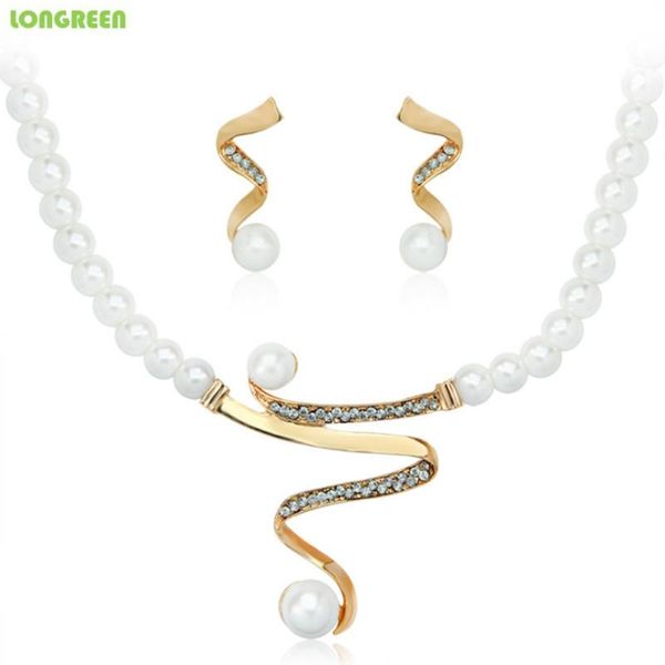 

Luxury Pearl Crystal Elegance Necklace Earrings Women Jewelry Set Wedding Bridal Dubai Jewelry Sets Fashion Famale Accessories, Silver