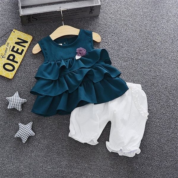 

clothes sets tracksuit toddler children kids baby girls for clothes ruffles flowers solid ruched shorts pants outfits y200901, White