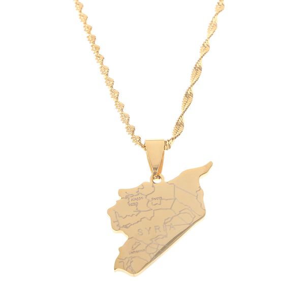 

stainless steel gold silver color syria map flag pendant necklaces fashion syrians map charm jewelry