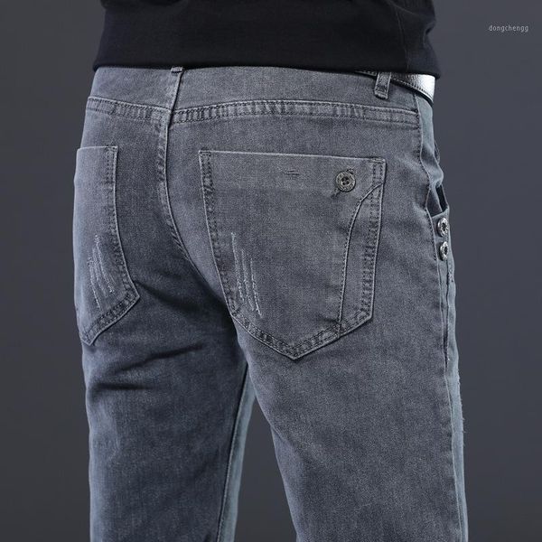 

2020 new mens denim jeans straight full length pants with high elasticity slim pants for man fashion mid-waist jeans1, Blue