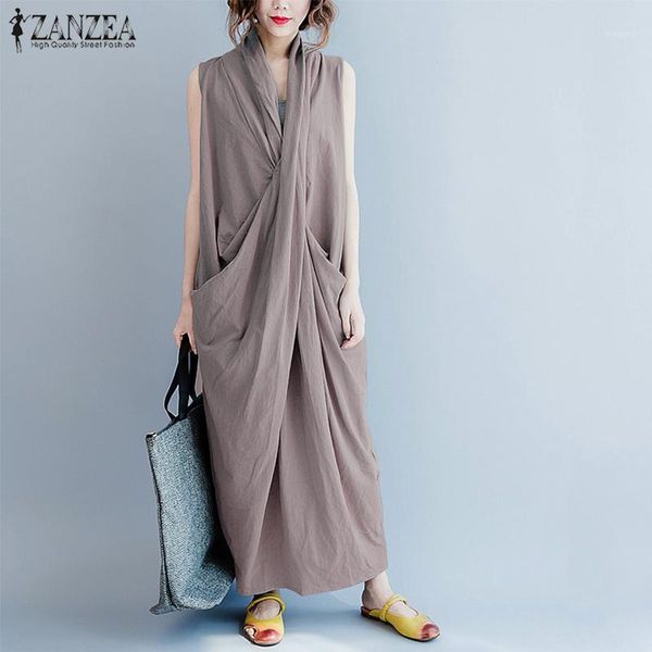 

zanzea women long dress 2018 summer sleeveless casual deep v neck loose irregular maxi vestido boho beach party robe femme 5xl1, Black;gray