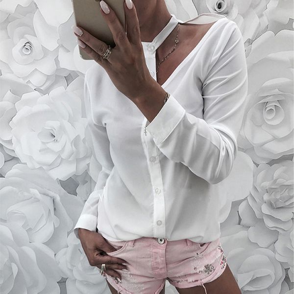 

women vintage solid t-shirt off shoulder irregular design long sleeve blouse casual plus size button ladies autumn 2020, White