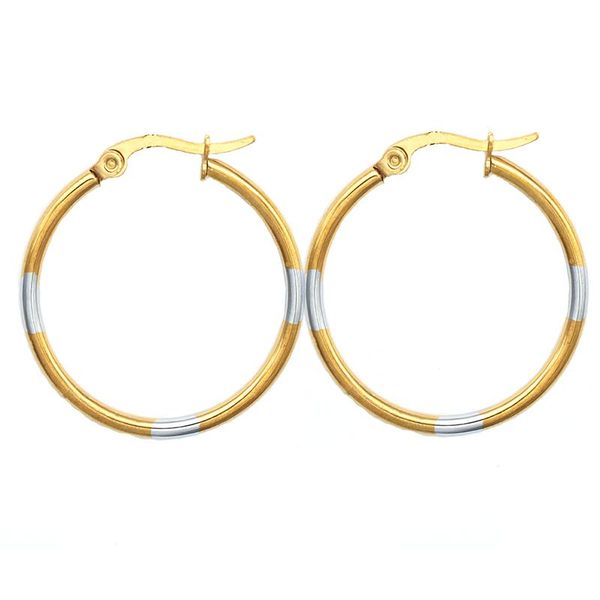 

stainless steel geometric circle two tones gold color earrings round women hoop earrings fashion jewelry accessories earing, Golden;silver
