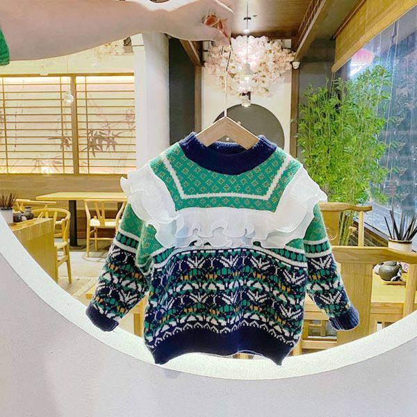 

middle children's small 2020 winter clothing girls' foreign sle korean dign and color auricularia auricula edging decoration, Blue