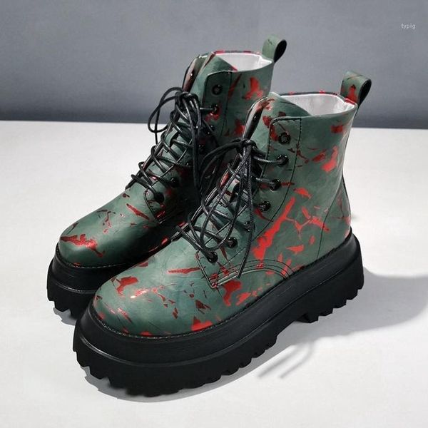 

european station new network red graffiti sponge cake platform increased casual strap boots short women pdg19681, Black