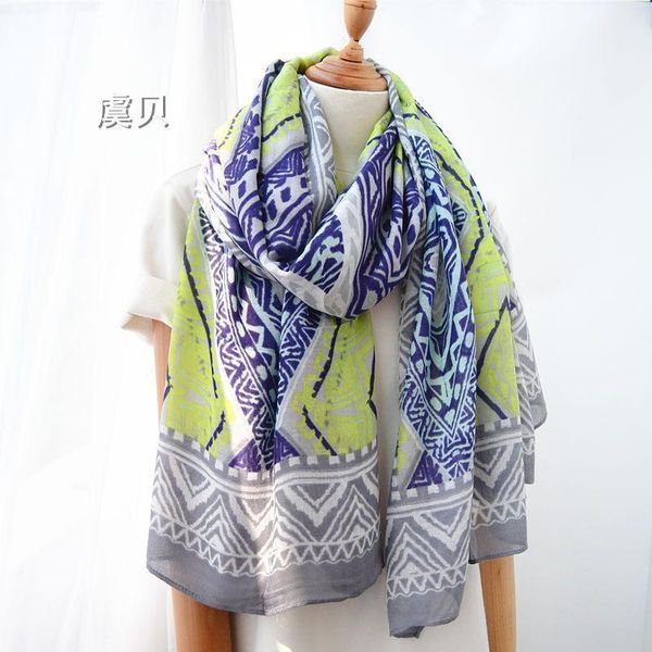

cotton shawl painted gray sunscreen summer long square scarves fashion casual soft beach towel wrap for lady women1, Blue;gray