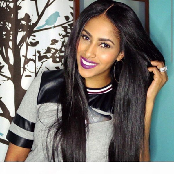 

180 density brazilian human hair lace front wig bleached knots silky straight glueless full lace human hair wig for black women, Black;brown