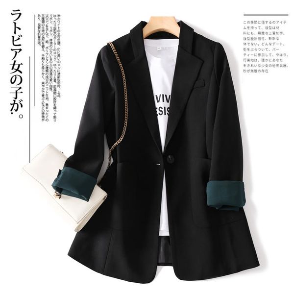 

all-match loose casual blazer suit 2021 autumn office lady formal blazer set black jacket mujer chaqueta, White;black