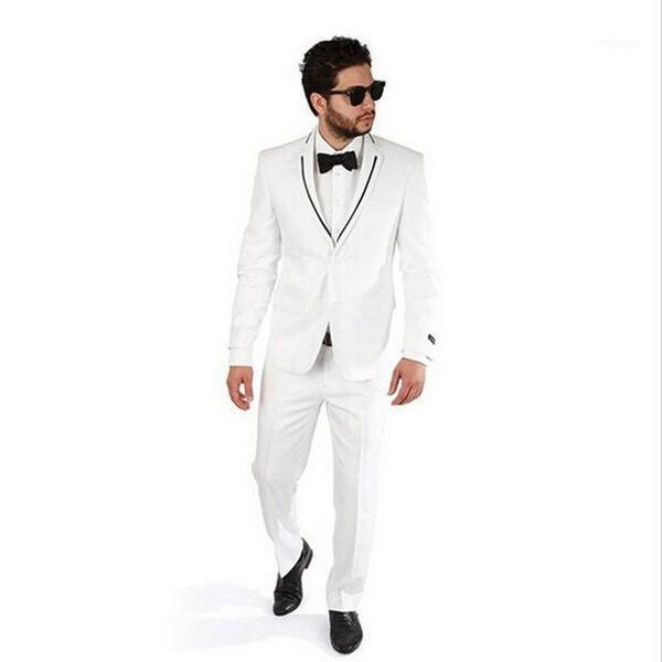 

2020 bespoke made suits men suits slim fit white tuxedo fashion suit with modern black trim man suits(jacket+pants)1, White;black