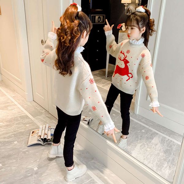 

winter thickened 2020 girls' new autumn christmas children's cashmere sweater, Blue