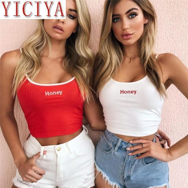 

fashion women sleeveless t-shirt red white letter "honey" print casual sleeveless camisole crochet croppullovers ladies1