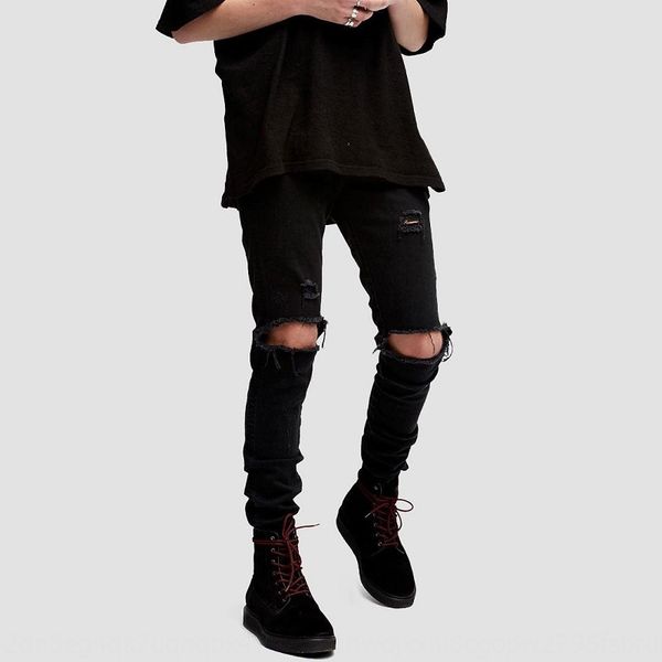 

мужской high street черного универсальный брюки с большими отверстиями джинсов и джинсами в колене andcut упругих тонких ногами нищего штаны, Blue