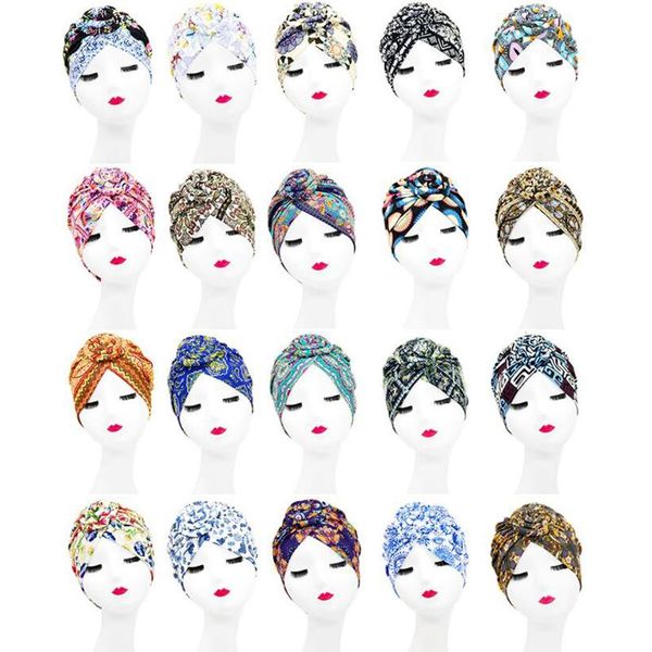 

new fashion women african pattern flower turban muslim turban headscarf headwrap ladies cap bandanas hair accessorie, Blue;gray