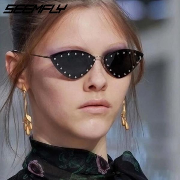 

Seemfly Cat Eye Sunglasses Women Vintage Fashion Punk Sun Glasses Luxury UV400 Shades Female Goggle Ocean Lenses Eyeglasses New, White;black