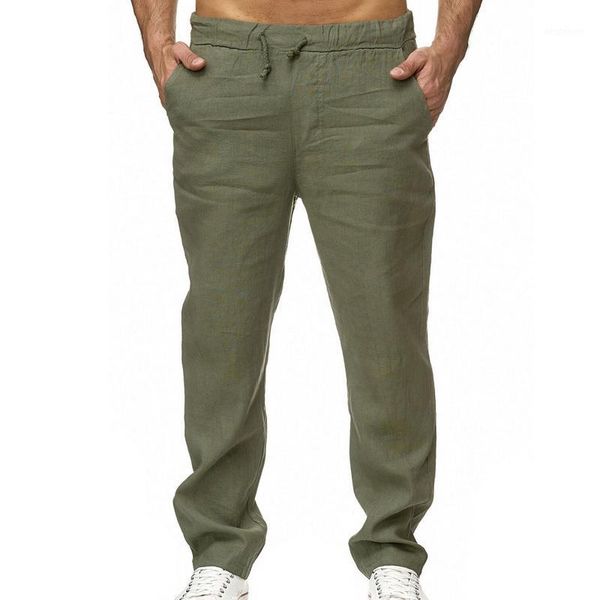 

men's pants 2021 summer mens cotton linen trousers 3xl casual male solid elastic waist straight loose plus size1, Black