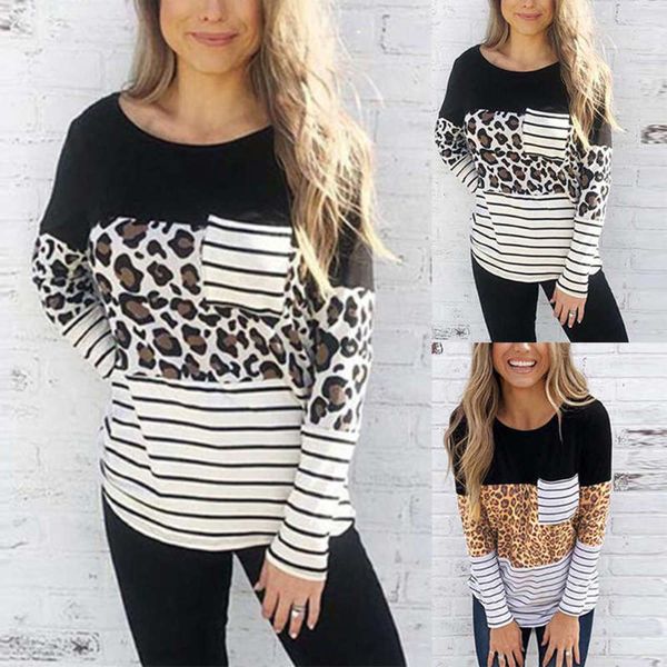 

stitching fall 2020 new street stripe style round neck long sleeve women's t-shirt, Black;gray