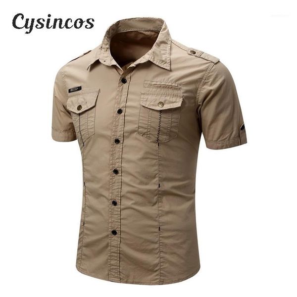 

cysincos new men's wind shirt men's short sleeve cotton casual solid color shirt pocket work 1, White;black