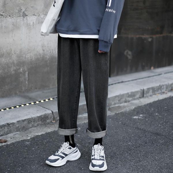 

men's jeans retro wide legs fashion solid color casual straight jean pants men streetwear hip hop denim trousers mens -3xl, Blue